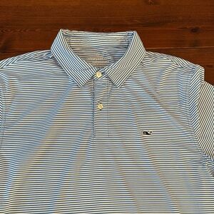 Vineyard Vines Navy and White Striped Polo